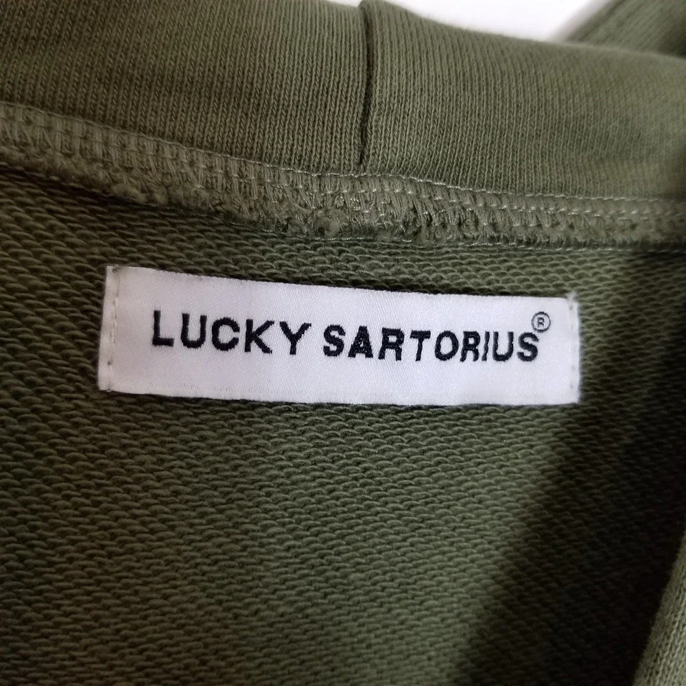 Lucky Sartorius Men Green Denim Patchwork Full Zip Hooded Jacket Sz XL‎ Pockets